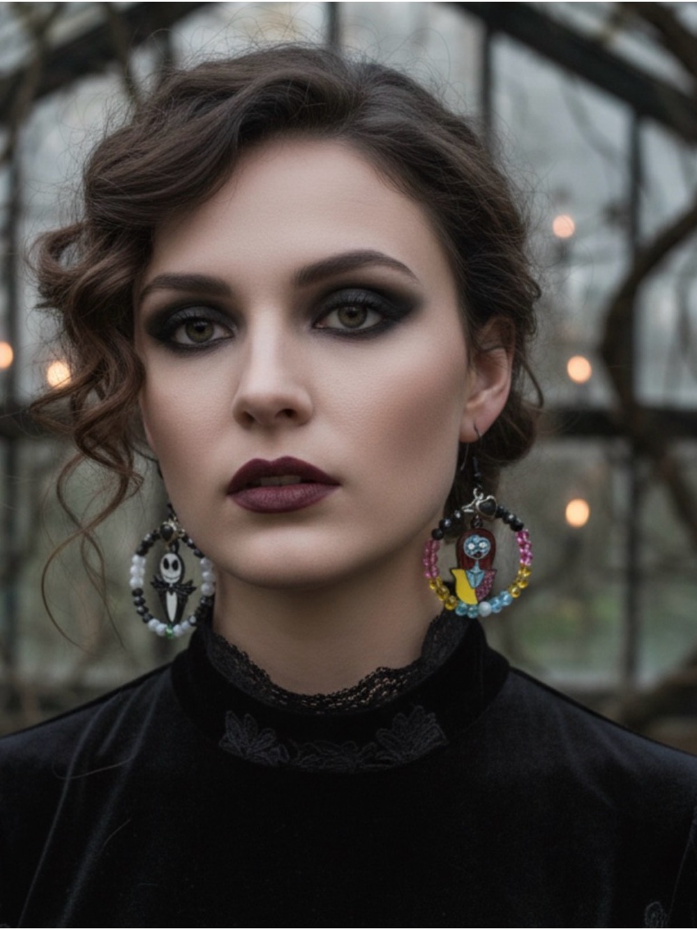 Handcrafted Black & Multicolor Nightmare-Inspired Dangle Earrings Jack & Sally